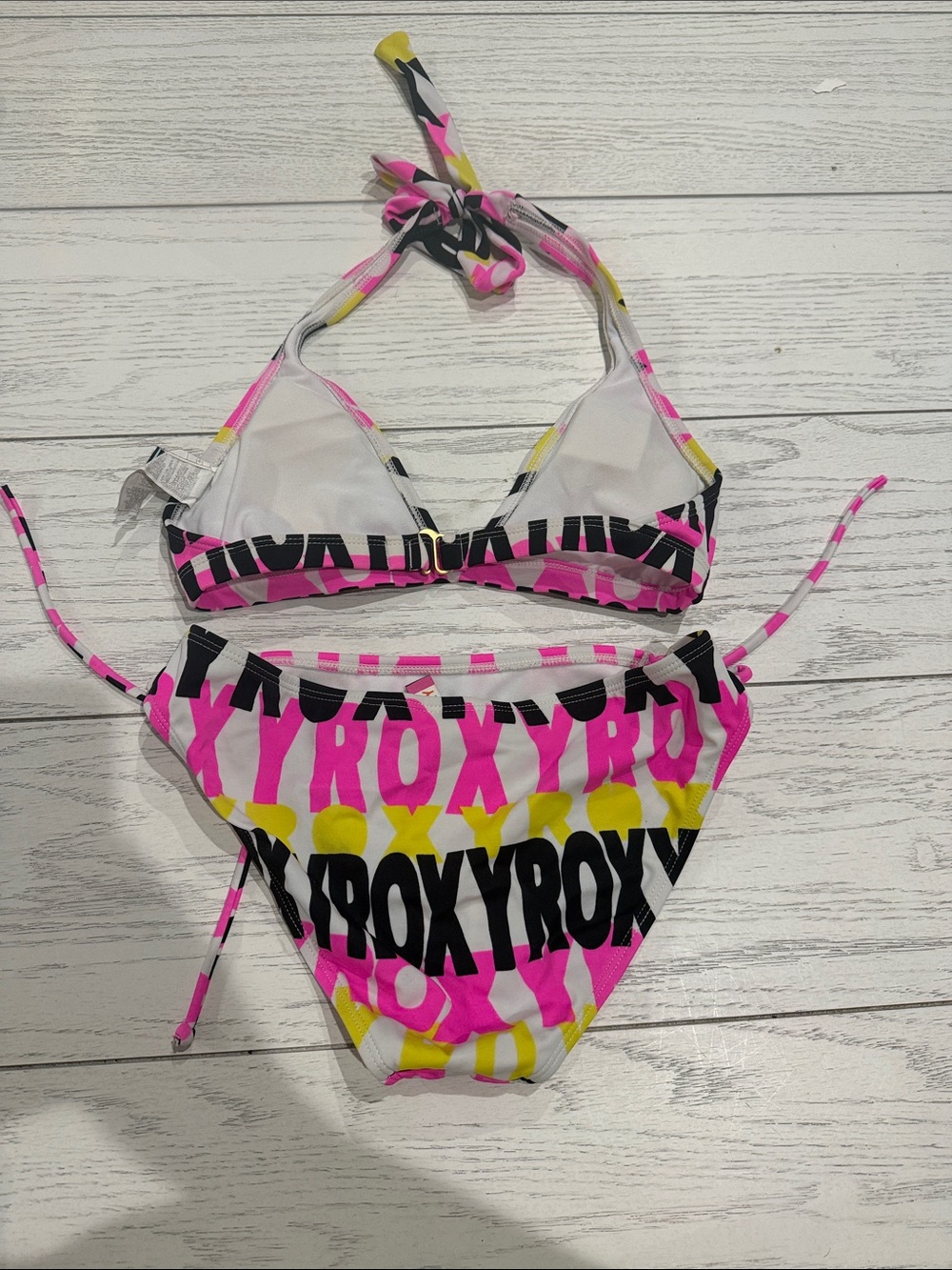 Roxy Girls' Pink, Yellow & Black Logo Two-Piece Bikini - Picture 3 of 3